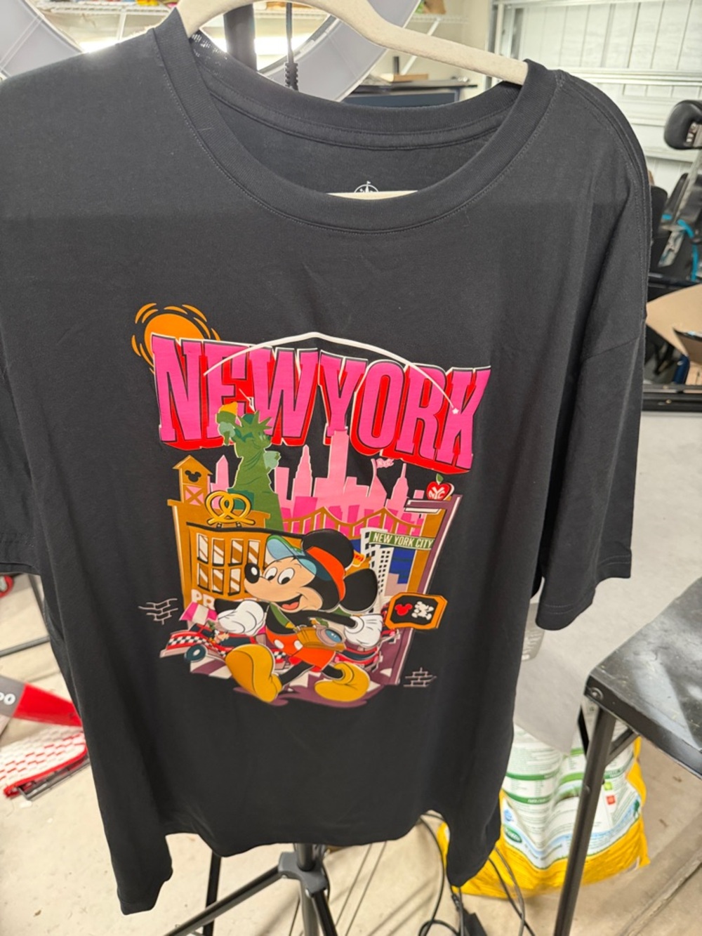 Disney Black T-Shirt with Pink NEW YORK and Multicolor Mickey Graphic